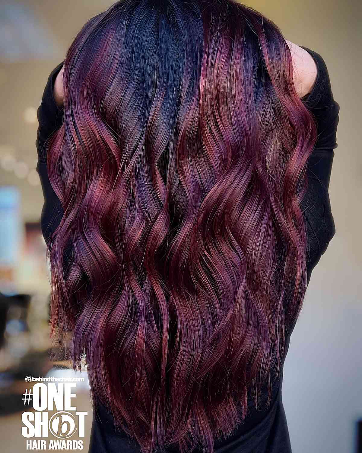 Maroon highlights on black hair