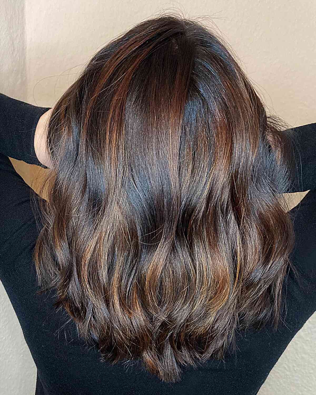 Medium-Cut Dark Chocolate Brunette Balayage with Caramel Highlights