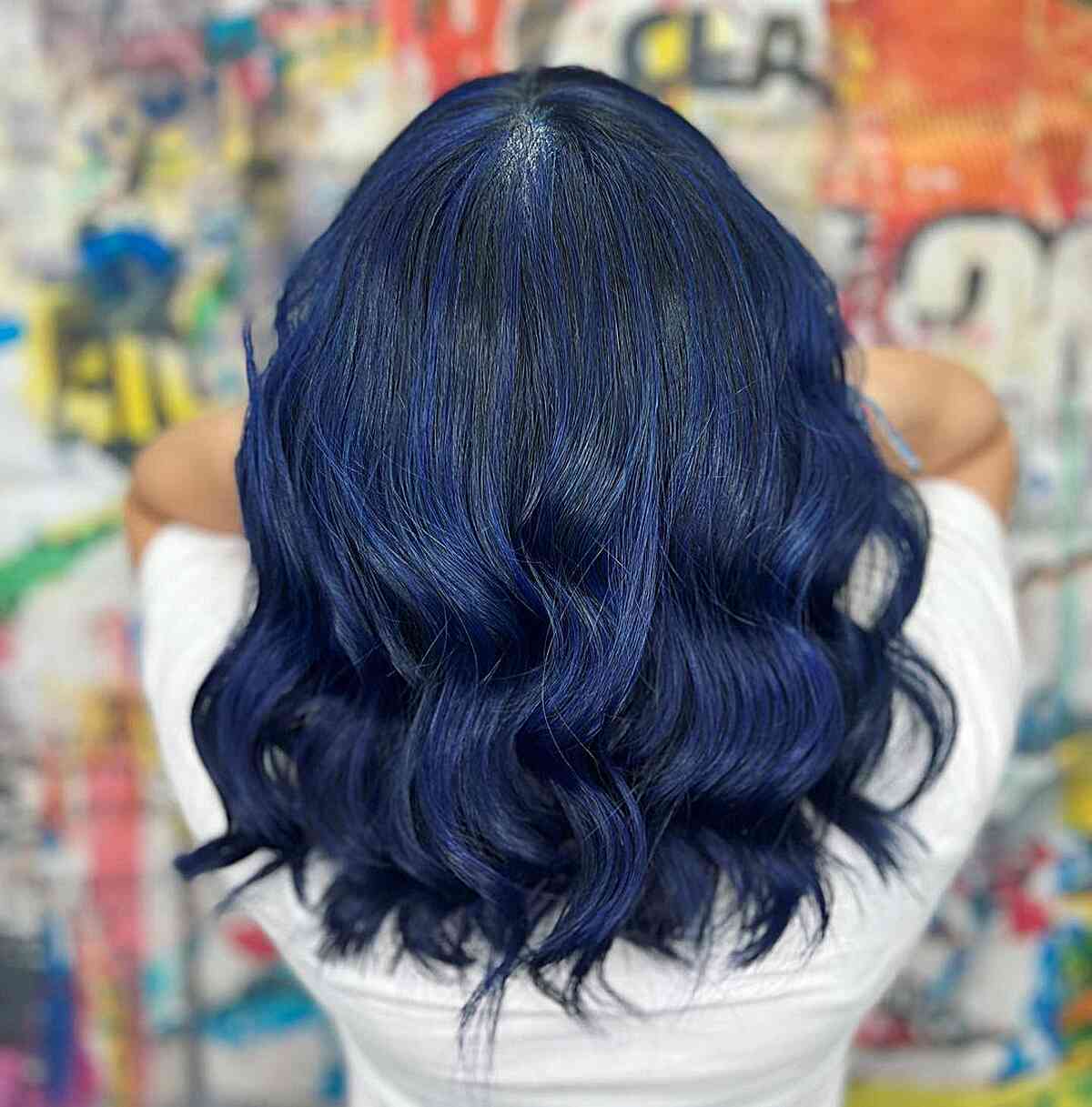 Medium-Length Cut with Navy Blue Balayage Hair Color