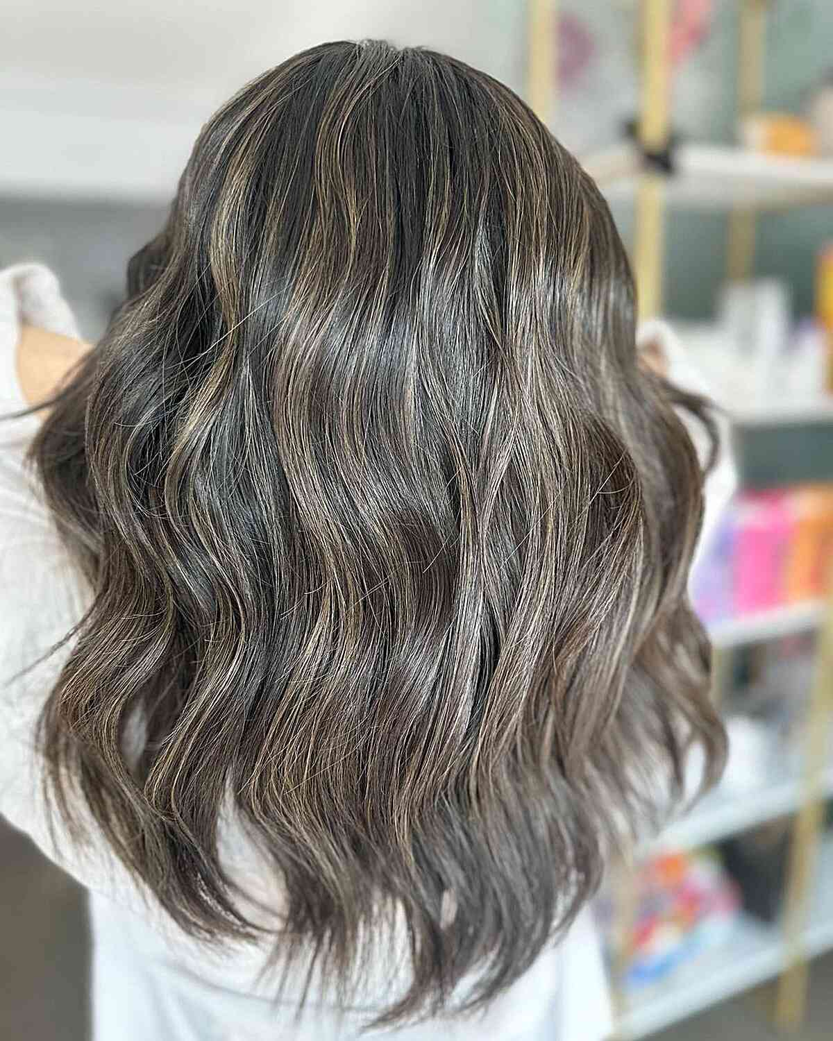 Medium-to-Long Light Ash Brown Balayage Hair with Subtle Blonde Hues