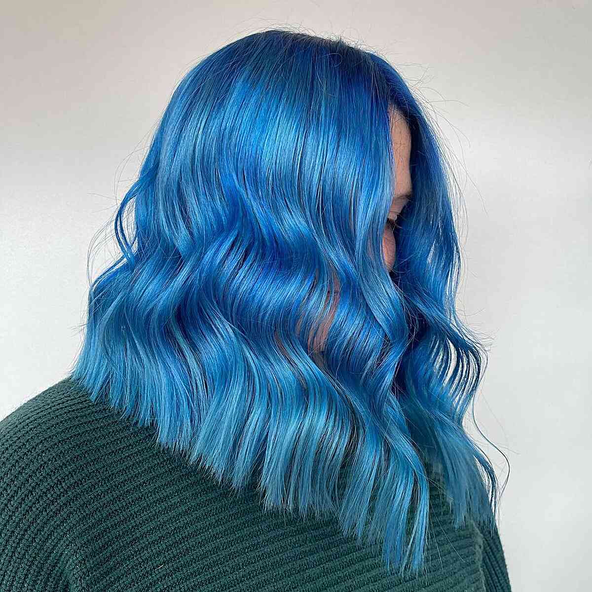 Ocean Pastel Blue Balayage Hair for Long A-Line Bob Haircut