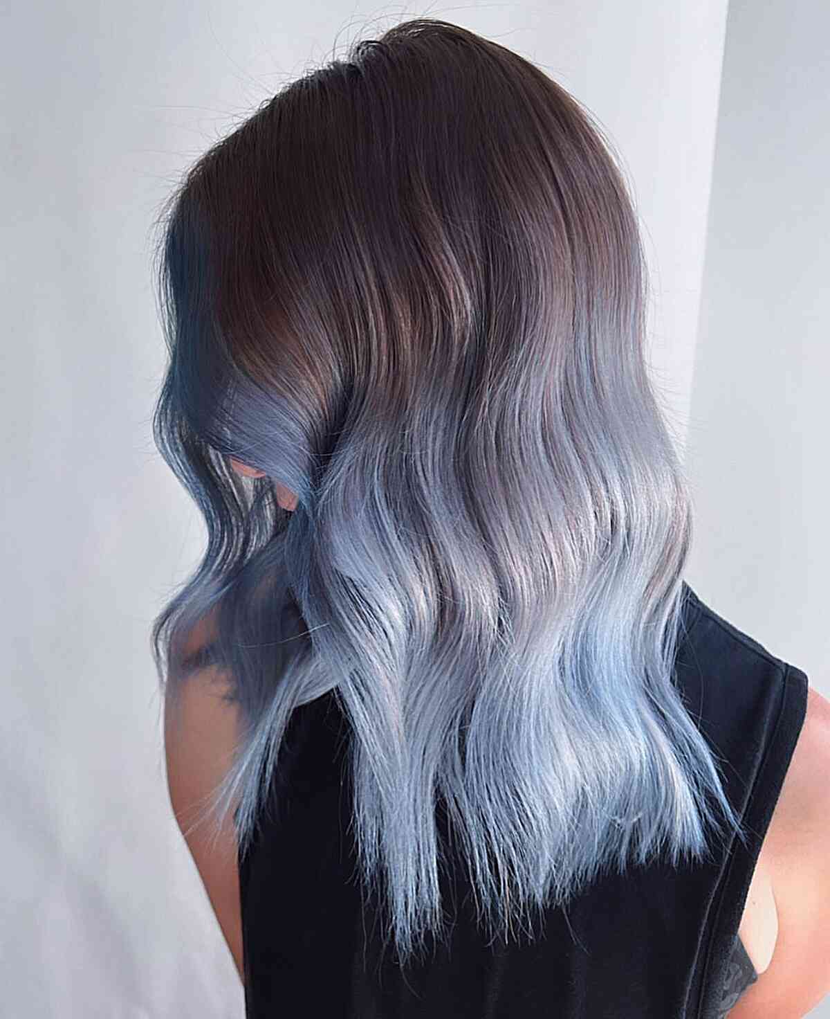 Pastel Denim Blue Ombre with Money Piece for Medium Hair