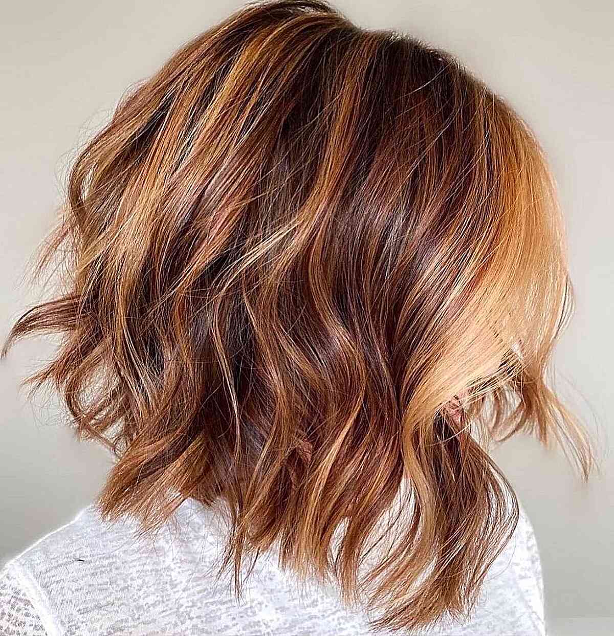 Pumpkin Spiced Gingerbread Caramel Hair Color for Neck-Length Textured Bob