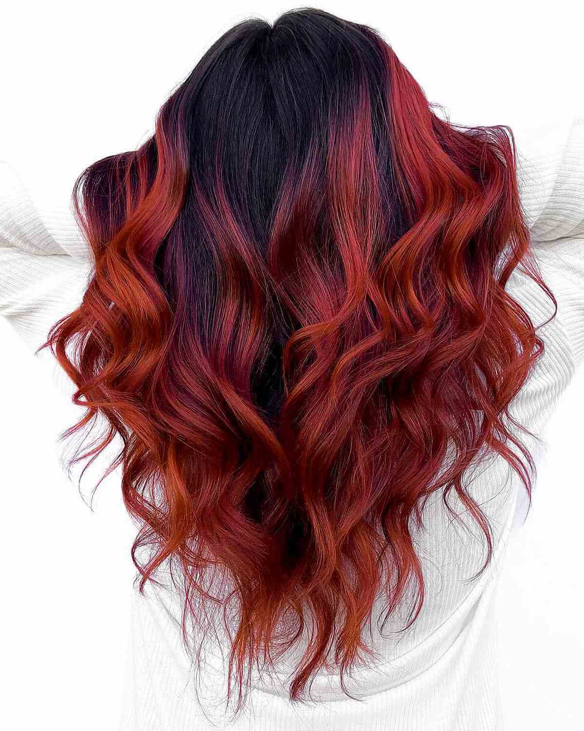 Red Balayage with Black Roots