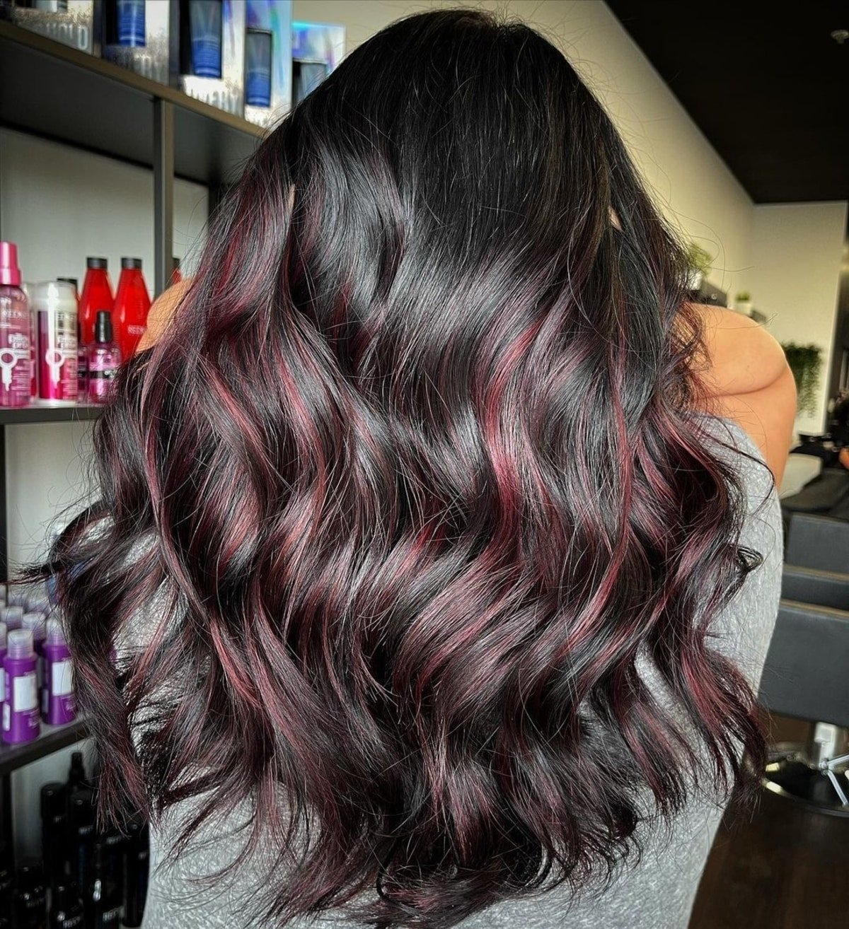 Red highlights Ideal On Jet Black Hair