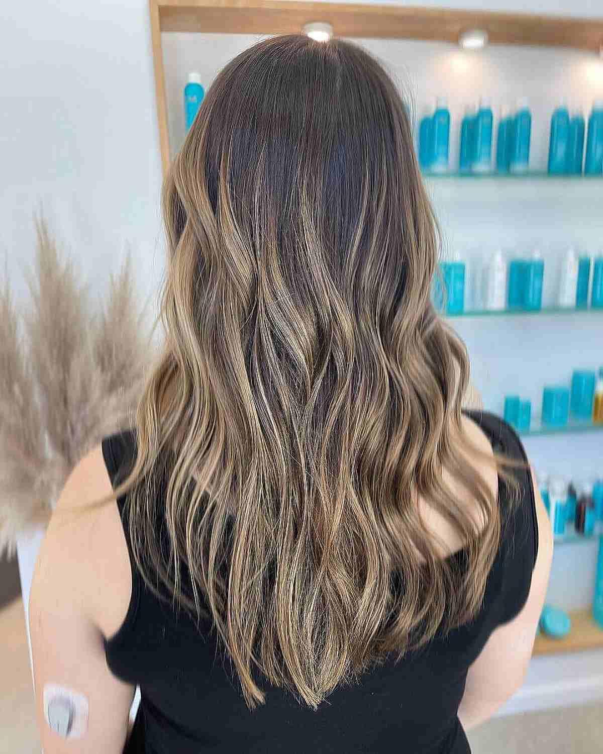 Reverse Balayage Highlights on Dark Brown Hair