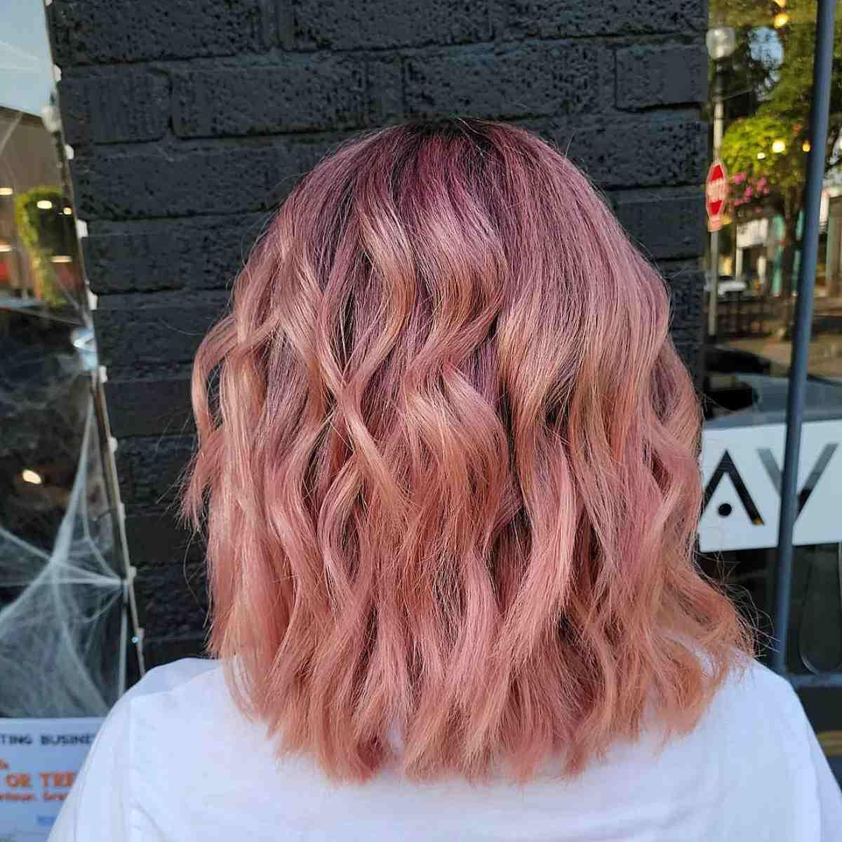 Rosy Gold Balayage with a Shadow Root