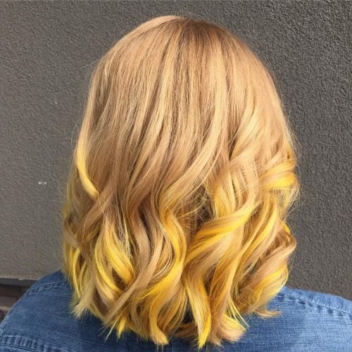 Shoulder length cut with yellow colored ends