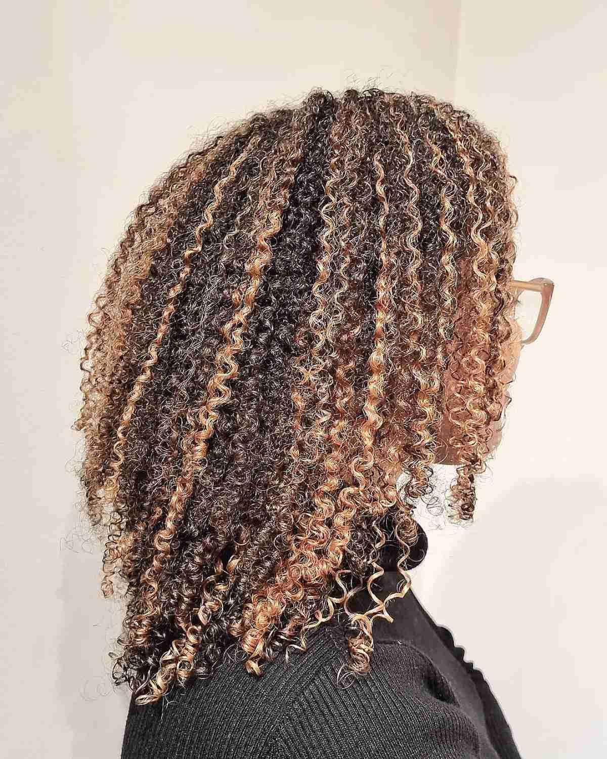 Shoulder-Length Kinky Hair with Bright Cinnamon Balayage Highlights