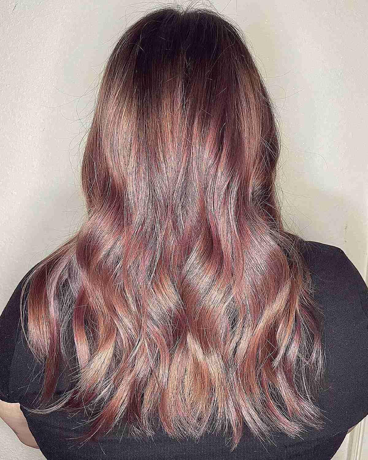 Soft Rose Gold Shade on Balayage Hair