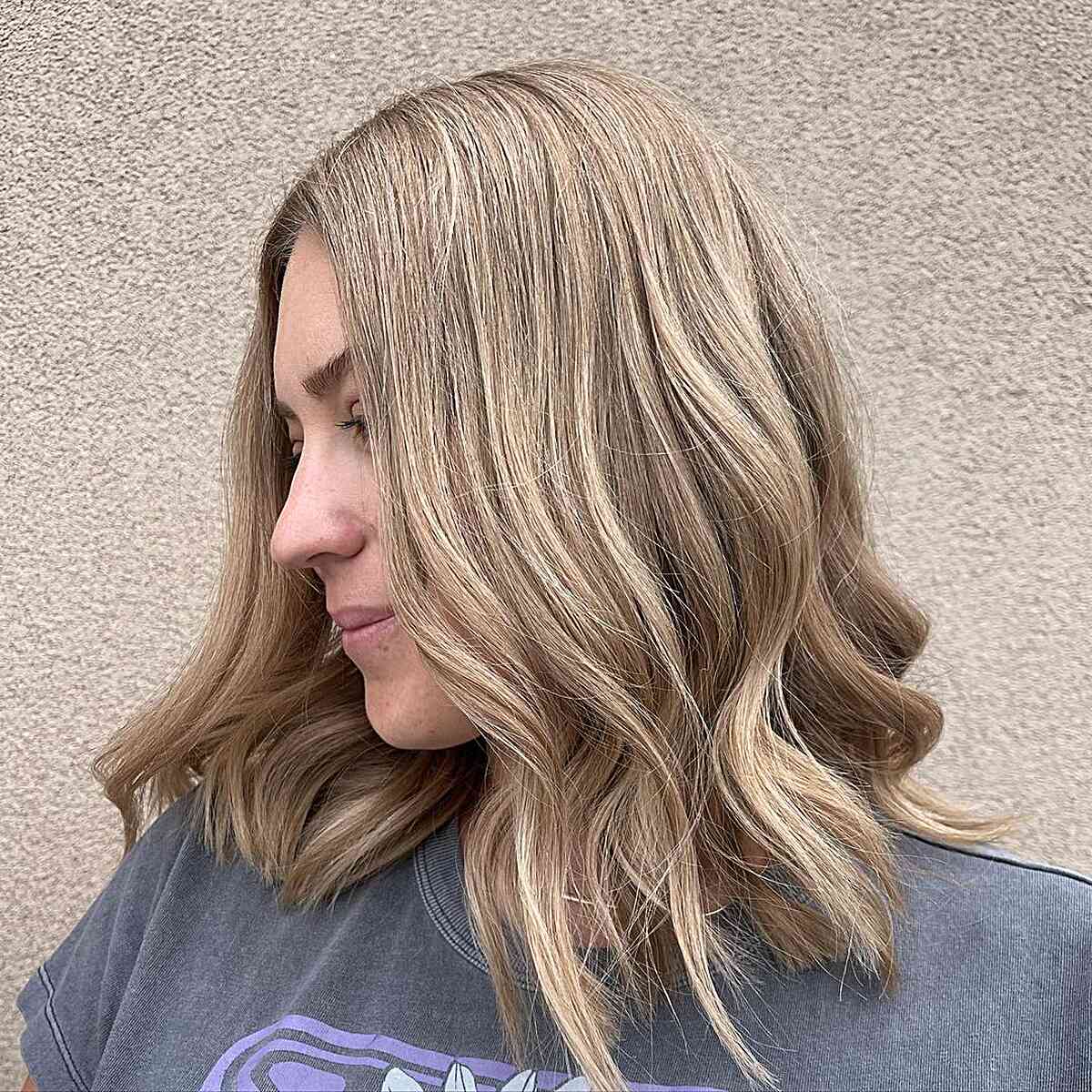 Soft Sandy Blonde Partial Highlights on Medium Hair