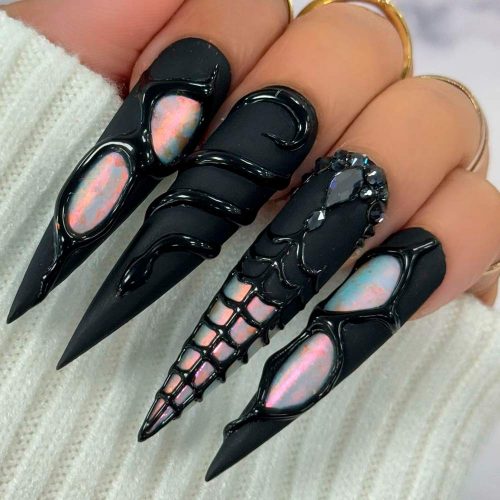 Stylish Black Halloween Manicure