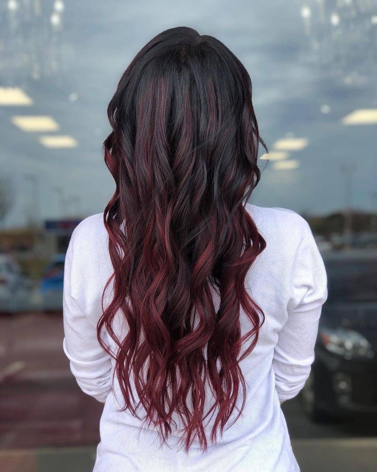 Subtle Dark Red Balayage Highlights