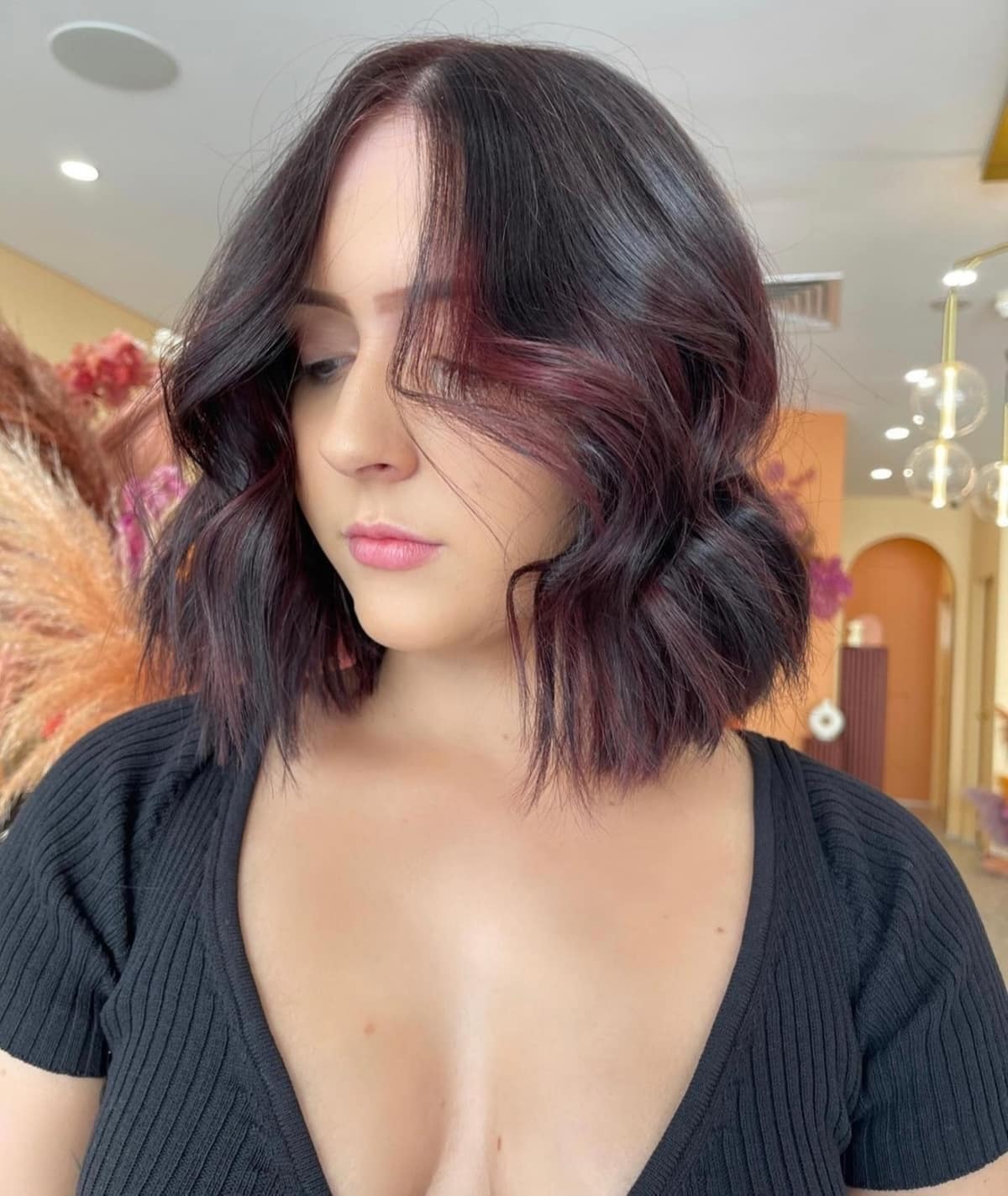 Subtle Red Highlights on Short Black Bob