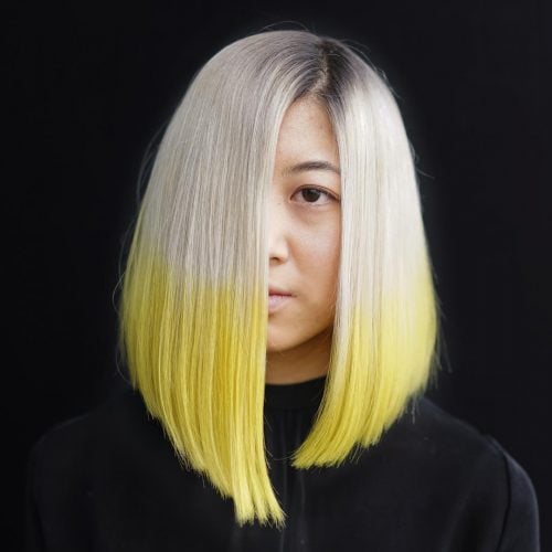 two-colored long bob in silver and yellow