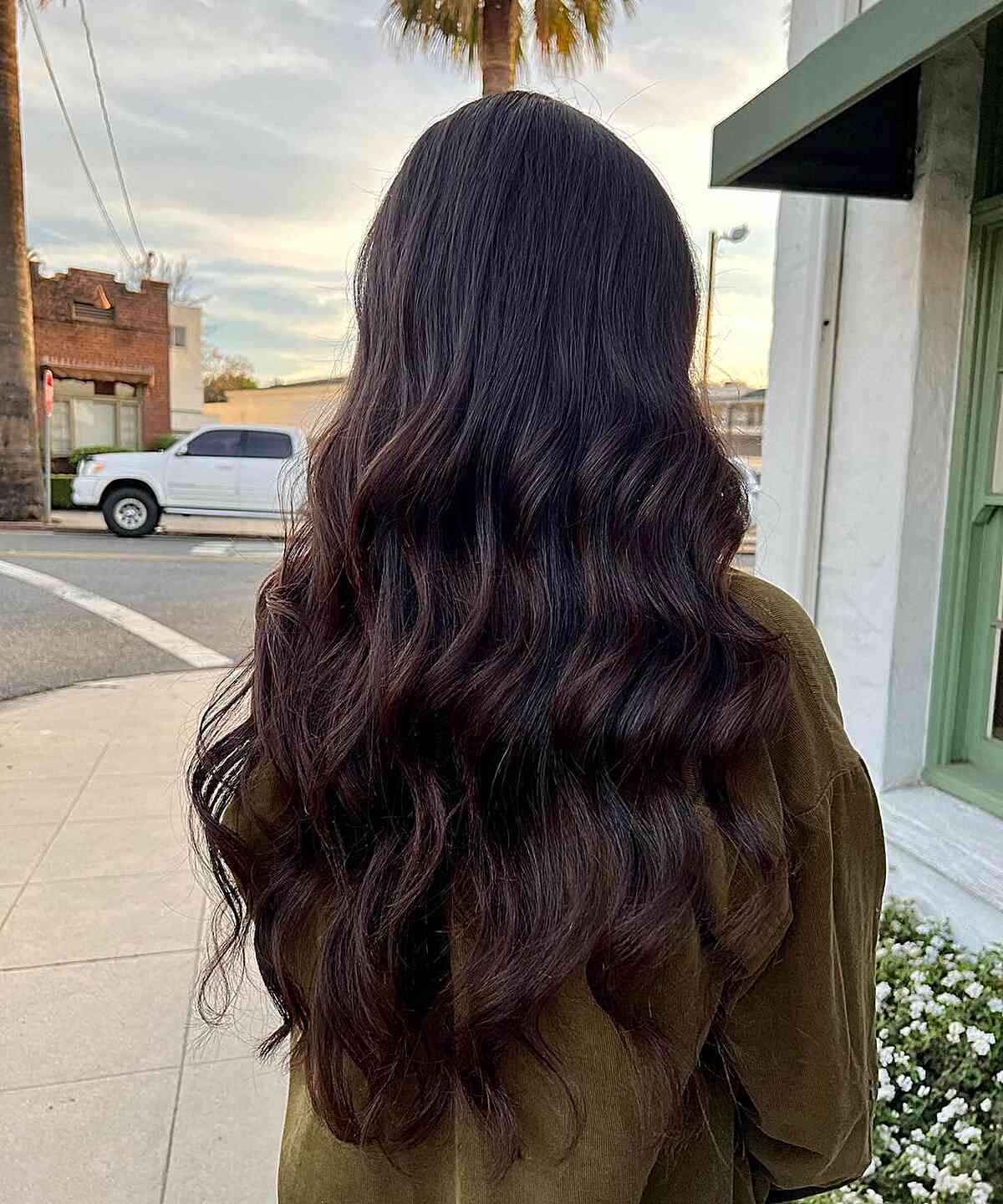 Very Long Dark Chocolate Cherry Balayage Hair