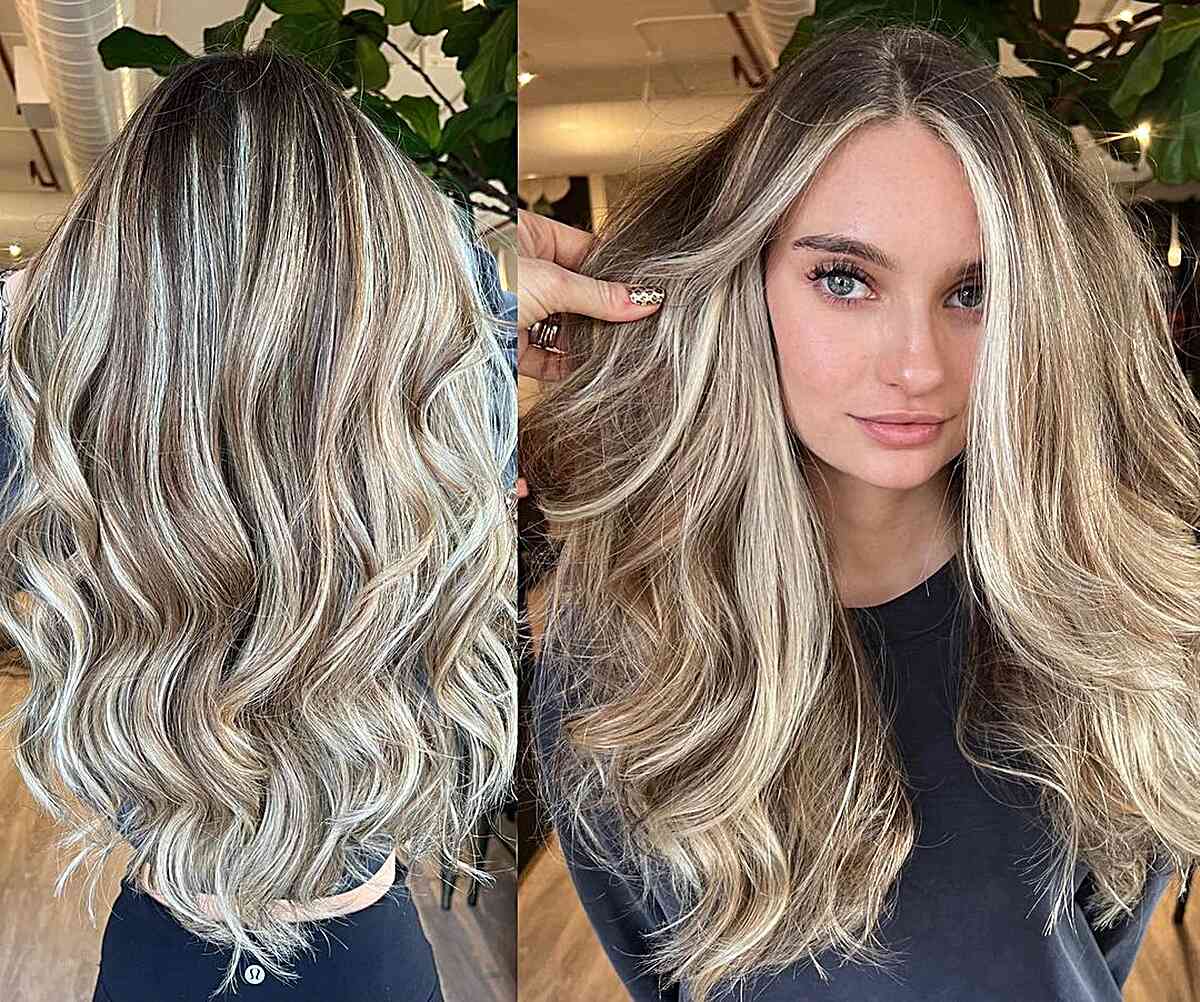 Warm Balayage Highlights with Dark Roots