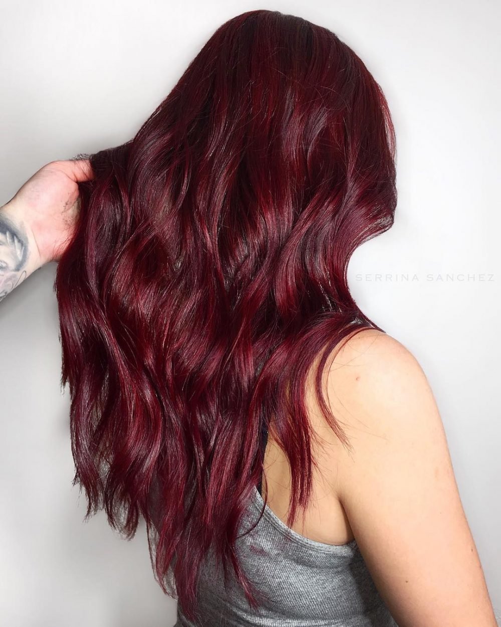 Wavy Maroon Balayage Hair