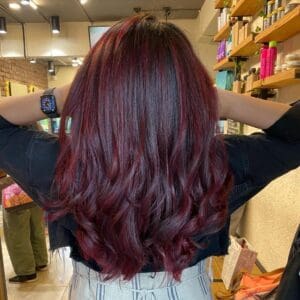 Wine Red Highlights for Dark-Haired Girl