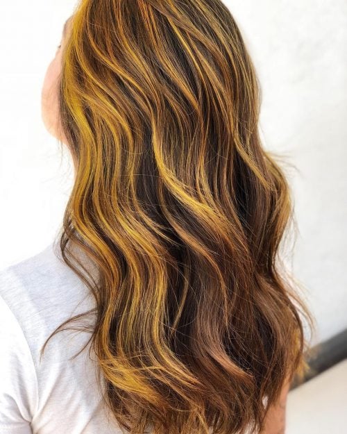 Yellow Highlights on caramel brown hair