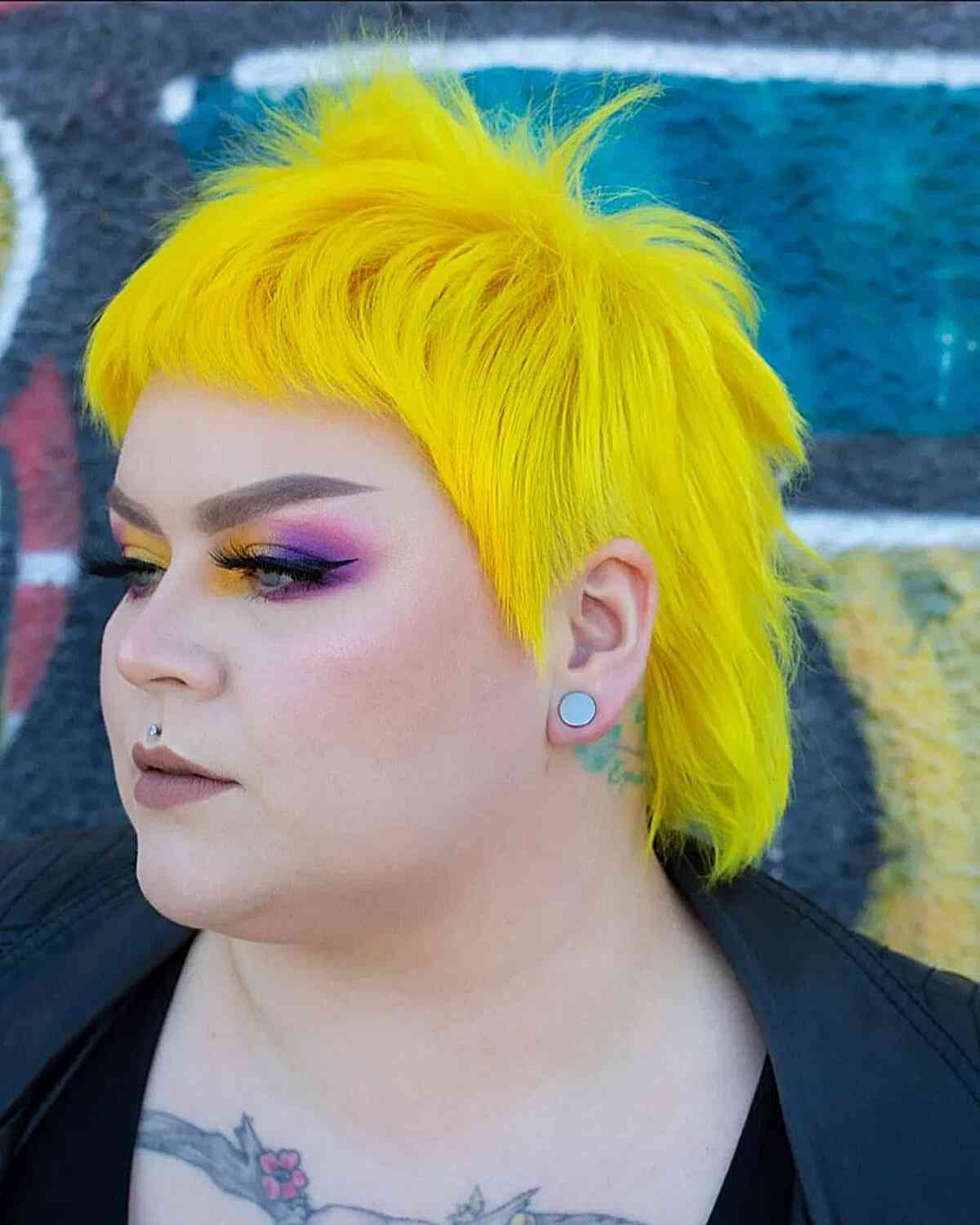 Yellow Mullet with Choppy Ends and Short Bangs