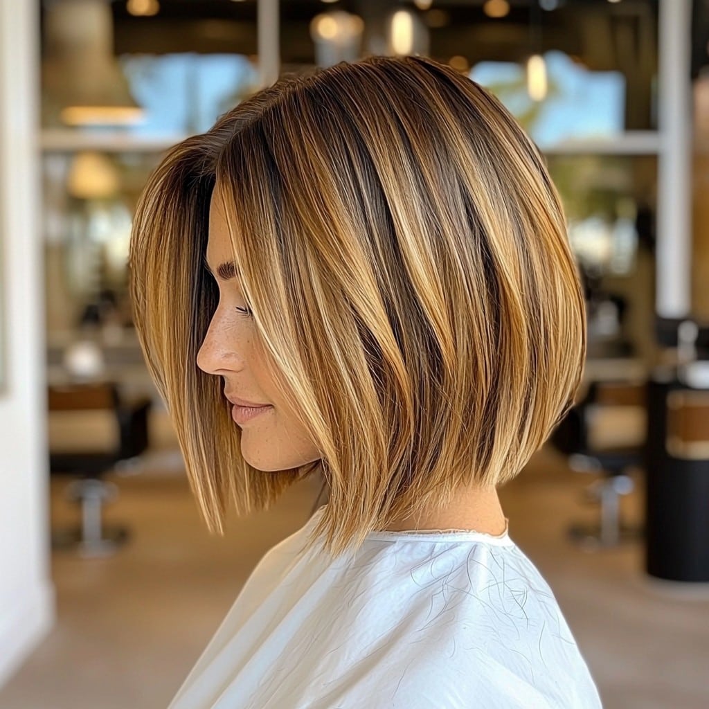 Sleek and Chic Blunt Bob in Caramel Honey Blonde