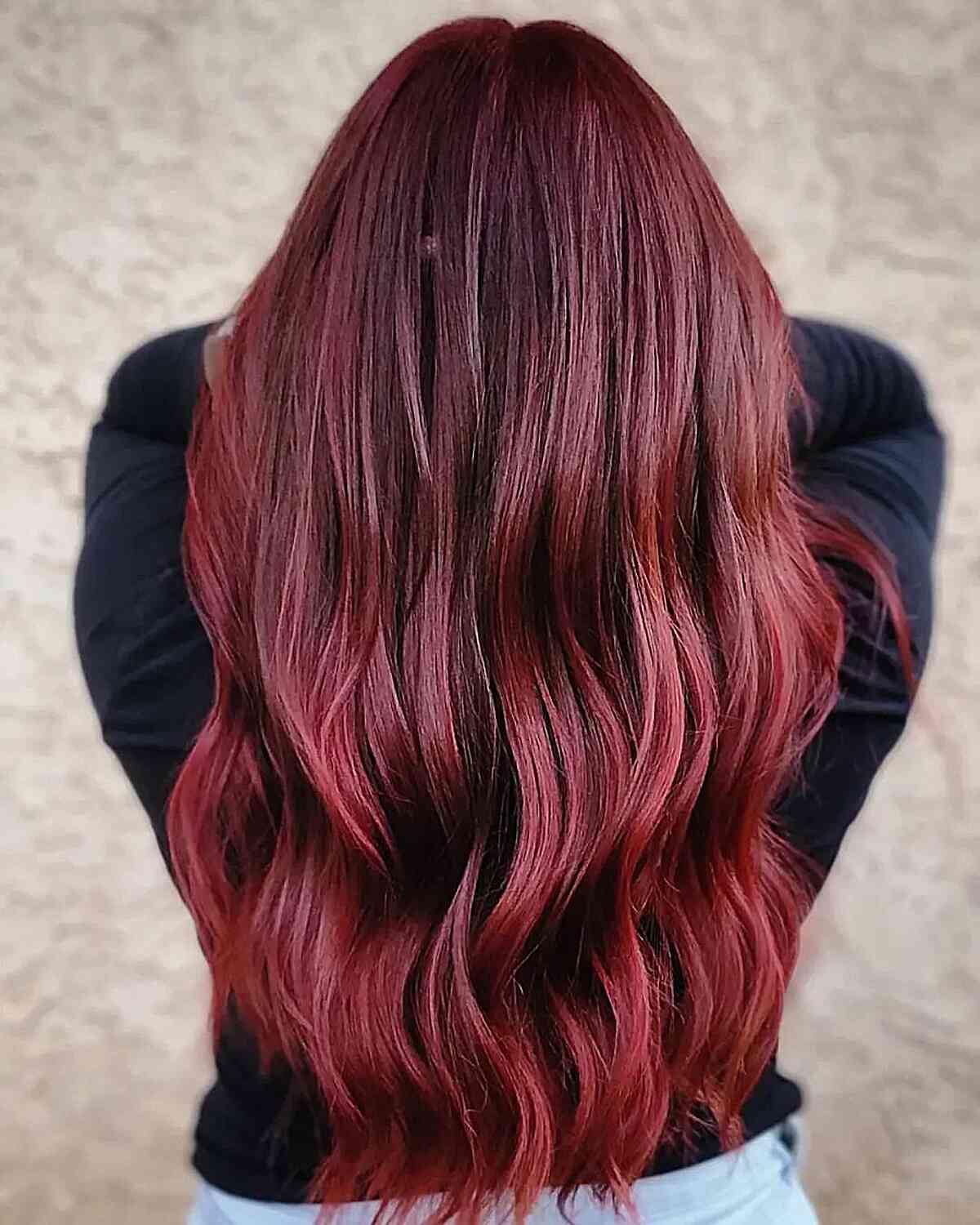 Alluring Red Balayage on Black Hair for women with long hair