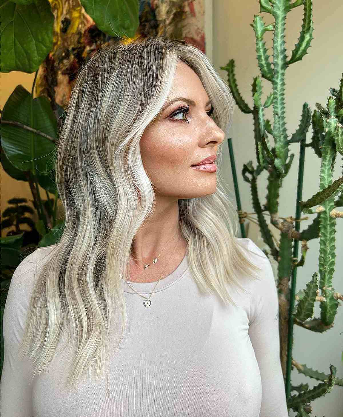 Ash Platinum Blonde Balayage with Money Pieces