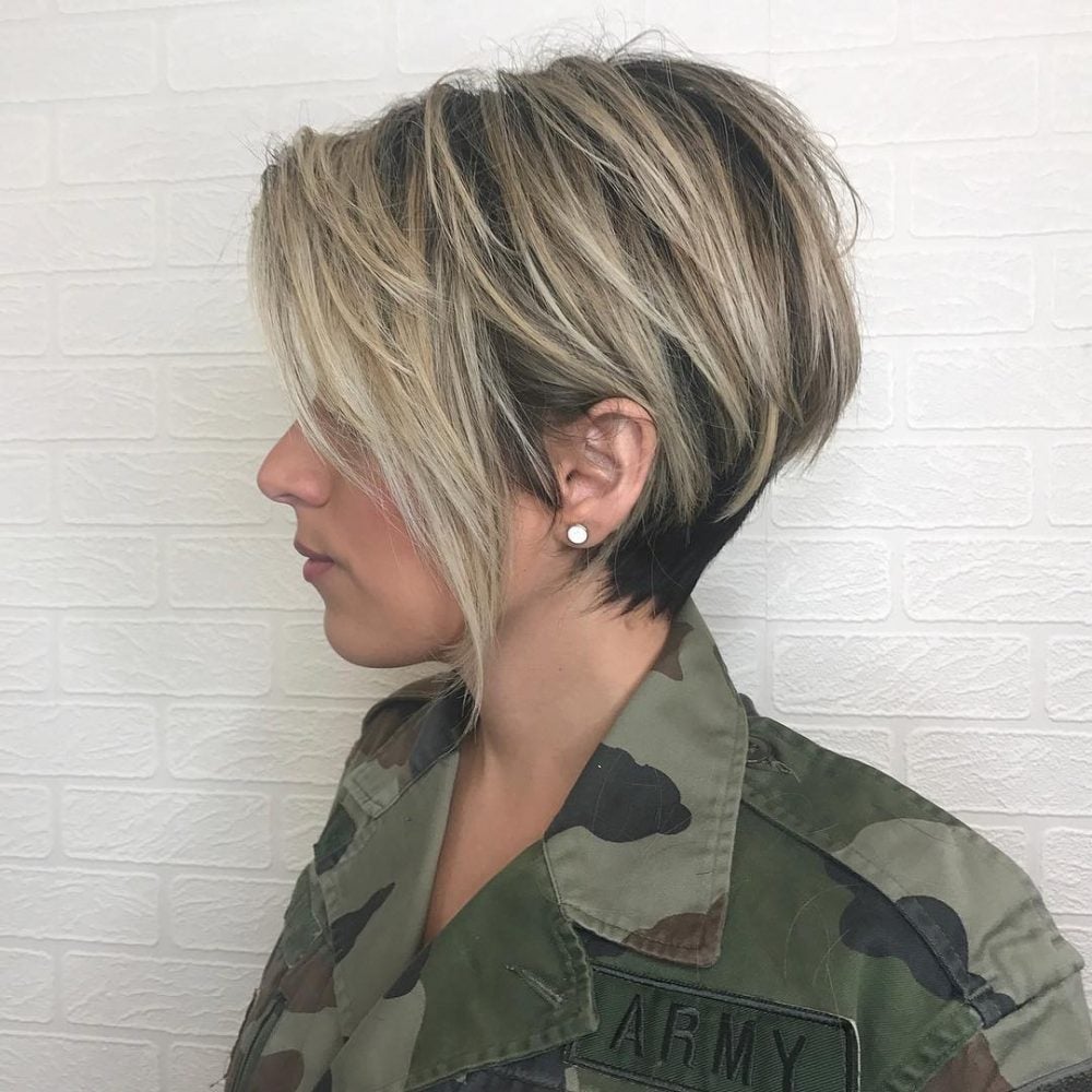 Beautiful Black Pixie Cut with Blonde Highlights