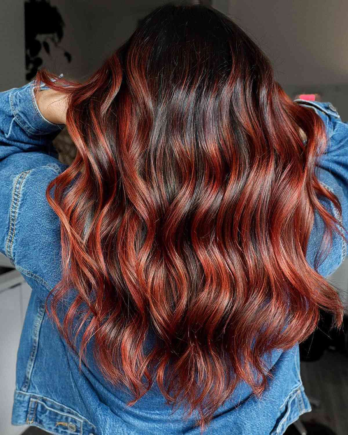 Black and Dark Red Balayage Color