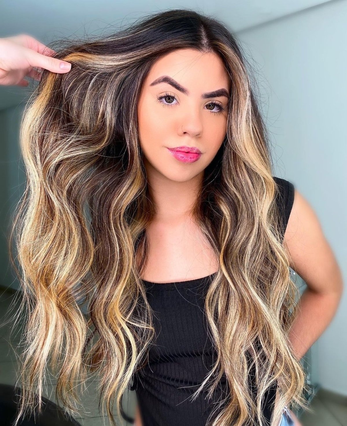 Black hair with blonde ombre highlights