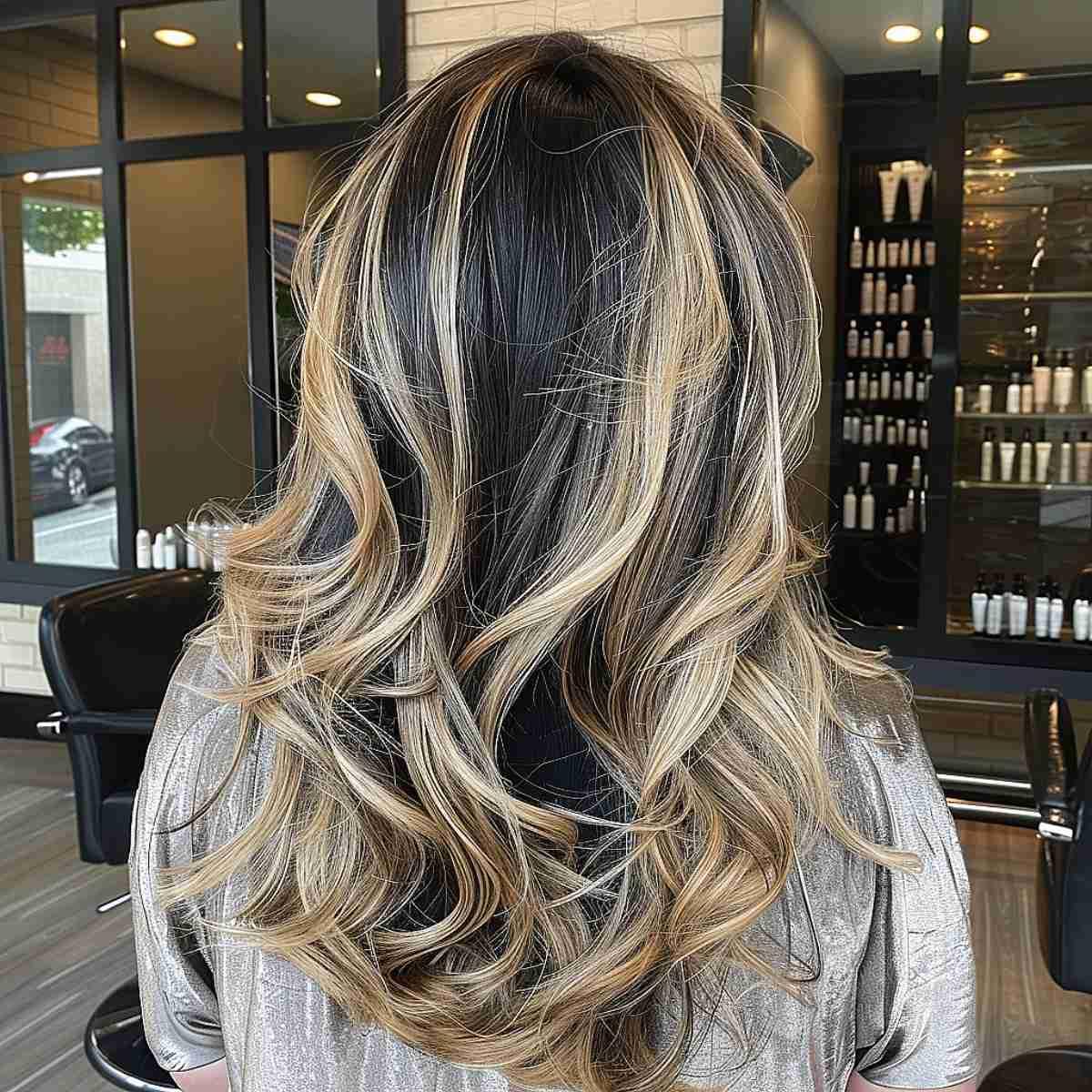 Black Hair with Chunky Blonde Highlights