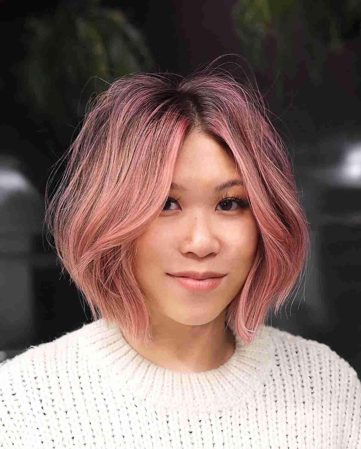 Blunt Bob with Pink Highlights and Dark Roots