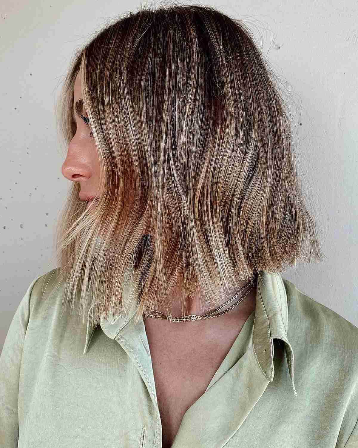 Bronze Bronde Long Blunt Bob