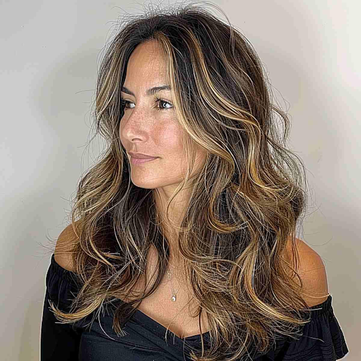 brunette hair with light blonde highlights