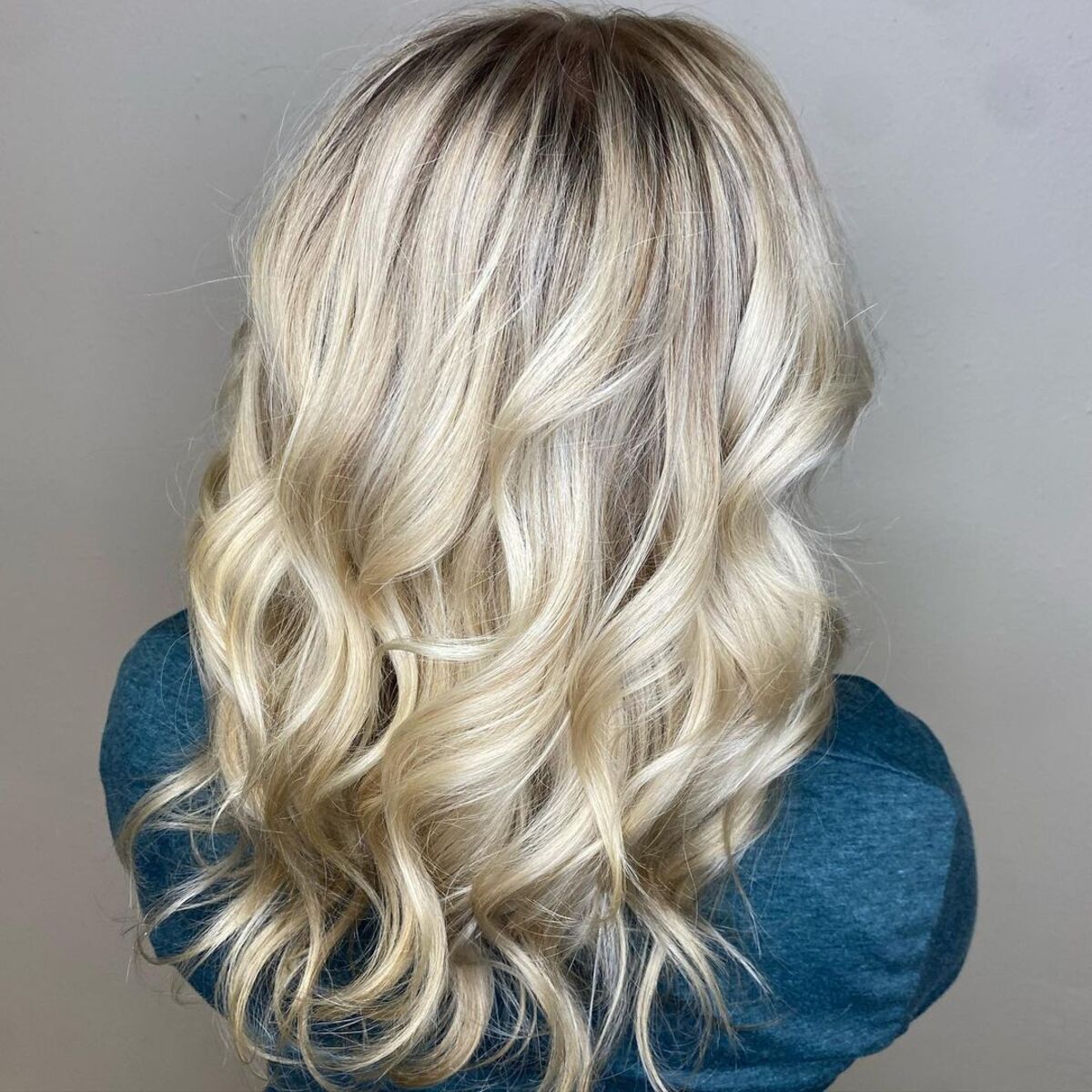 Champagne blonde hair with shadow roots