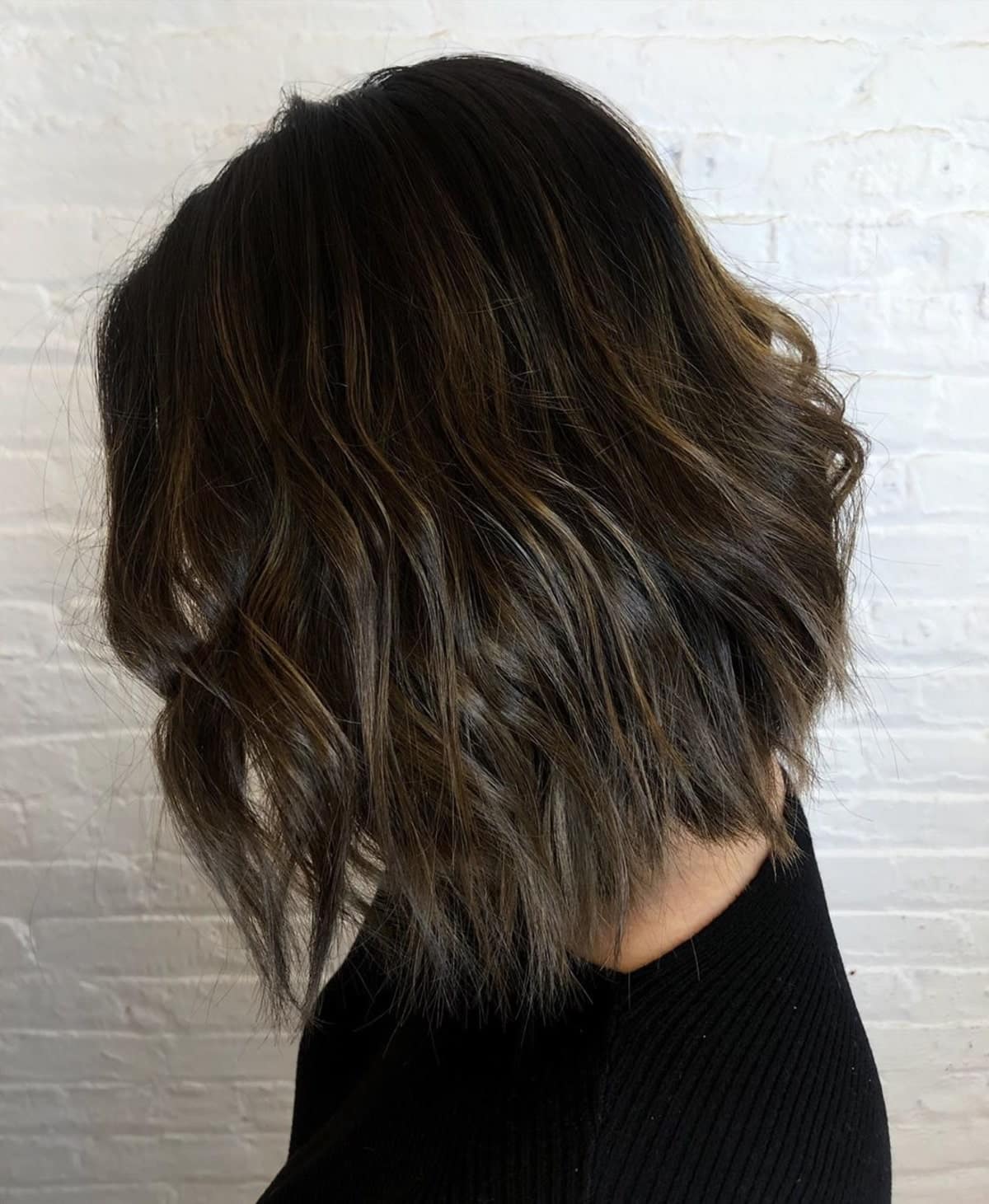 Charming mushroom brown highlights on short black hair