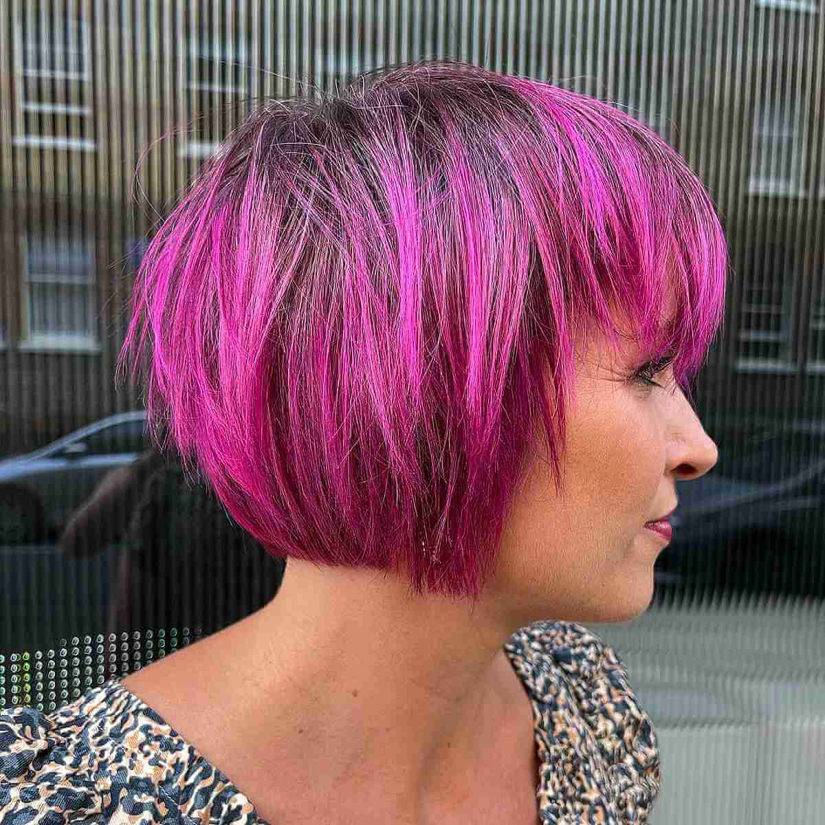 Choppy Bob with Magenta Pink Balayage Color