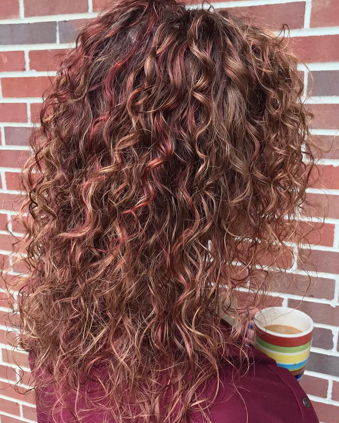 Curly Dark Auburn Hair Color With Lowlights