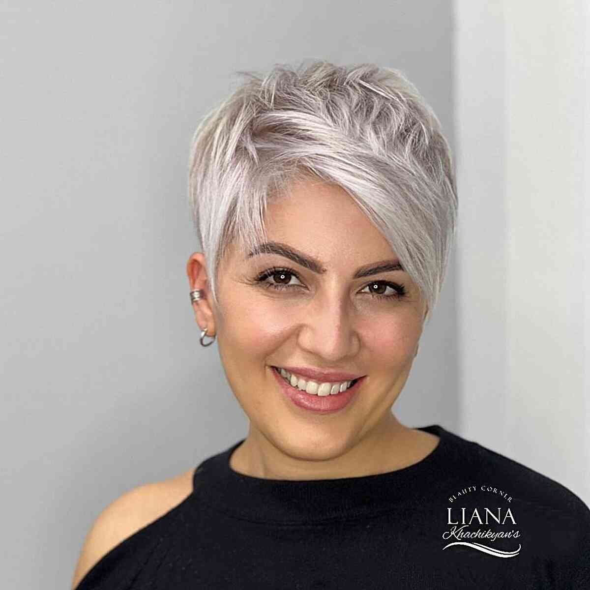 Cute and sweet silver pixie cut