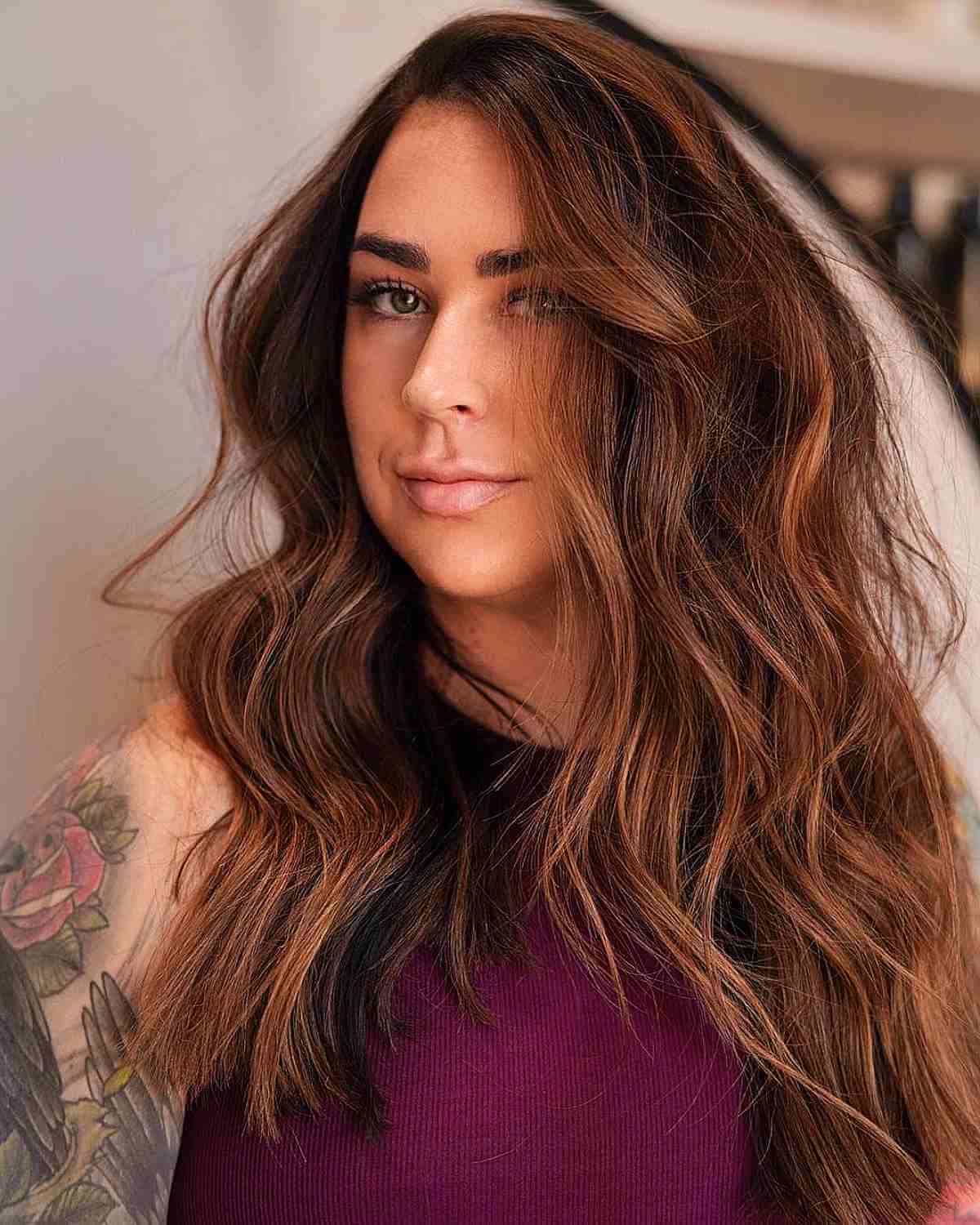 Dark Auburn Hair Color With Carmel Highlights