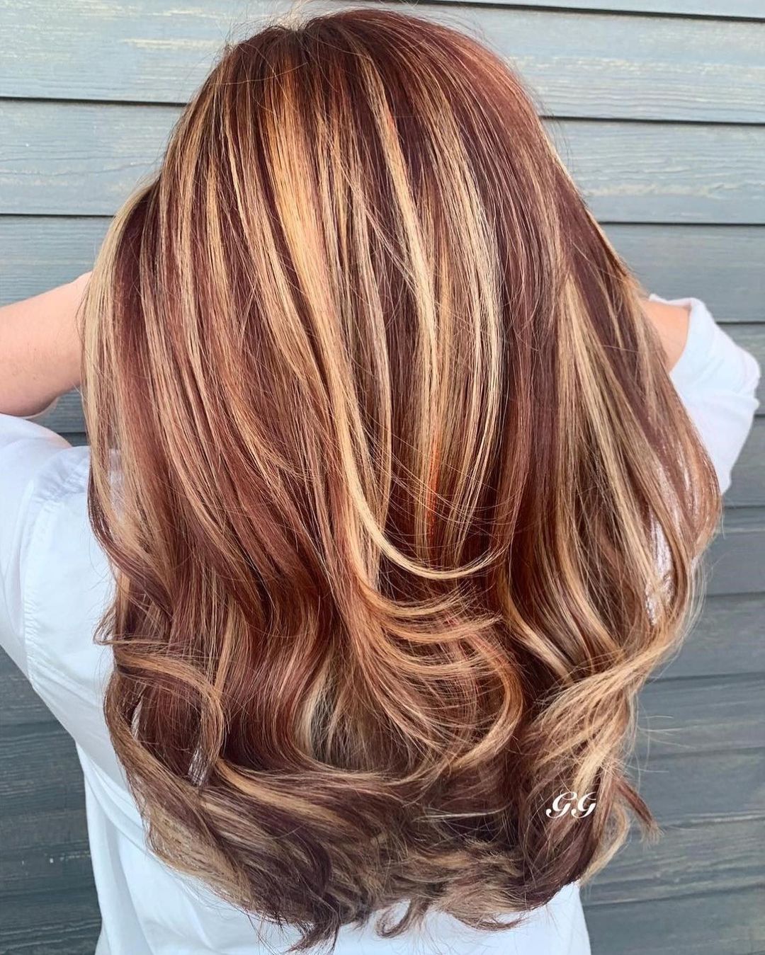 Dark Auburn with Blonde Highlights