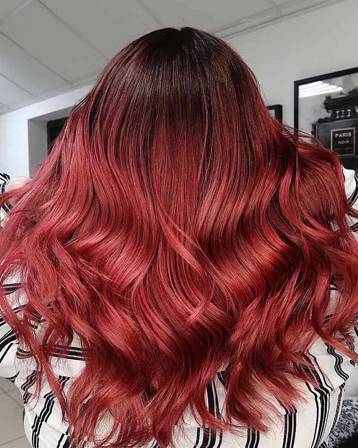 Dark Cherry Red Balayage with Dark Roots