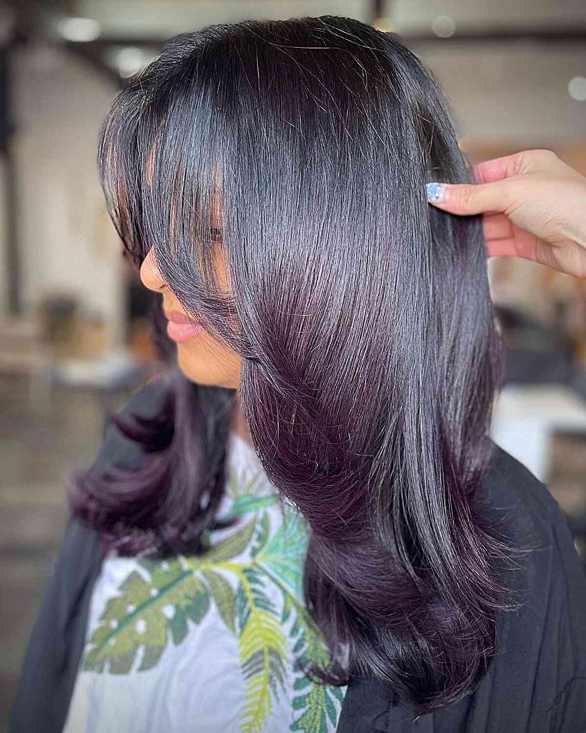 Dark Midnight Purple Medium Layered Hair