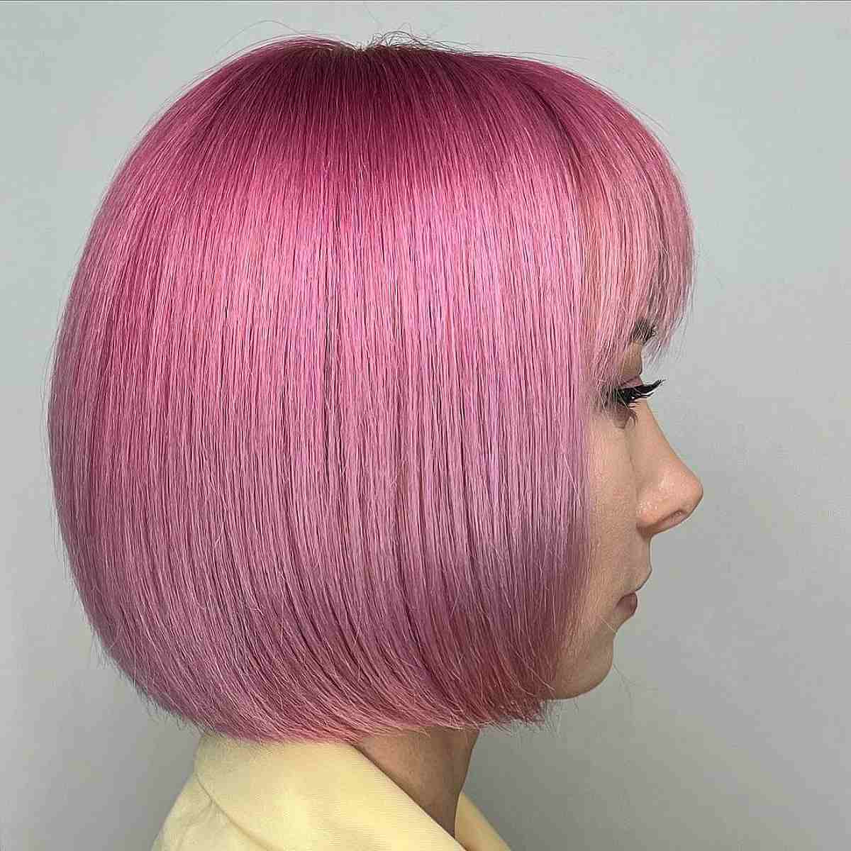 Dark Pink Bob with Bangs