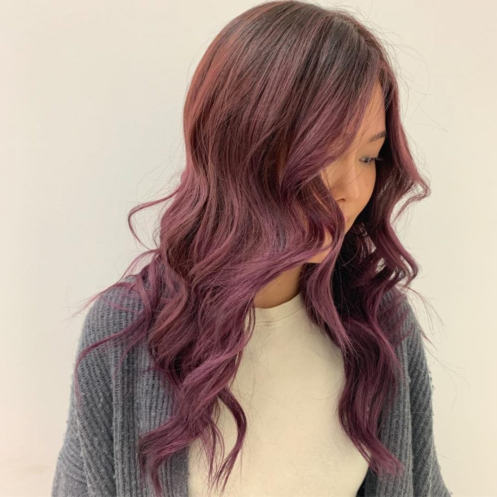 Dark Red, Lilac, and Plum Balayage