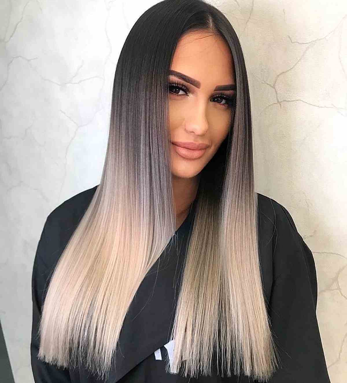 Dark Smokey Gray to Pale Blonde Long Ombre