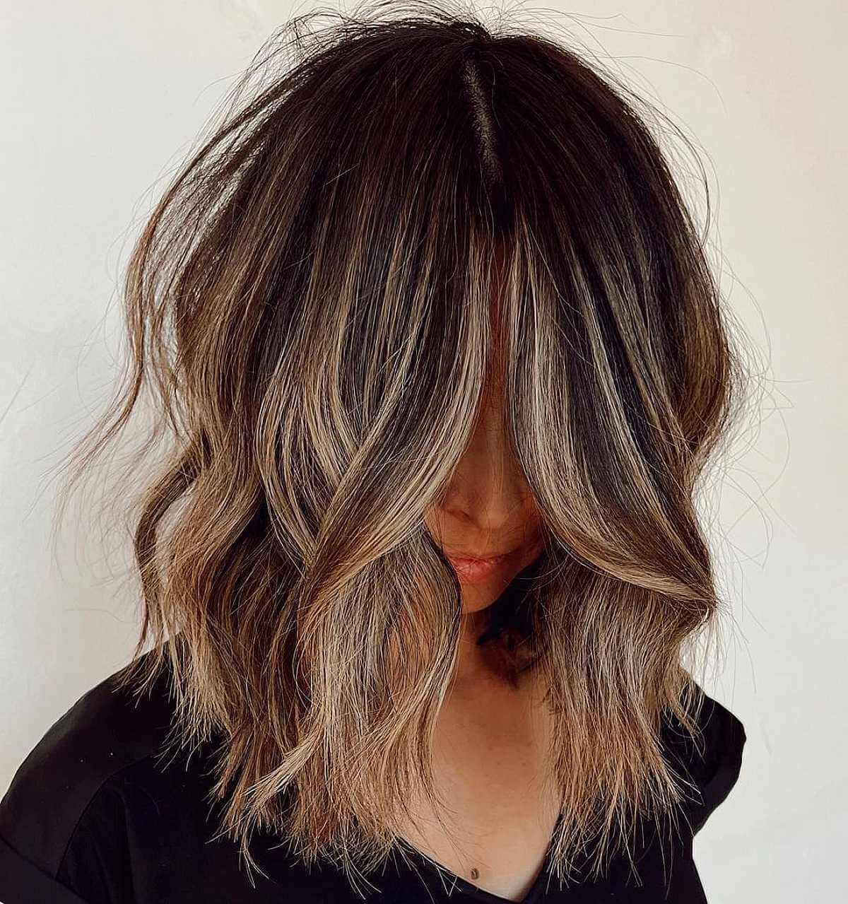 Deep Brunette Balayage for Short Hair