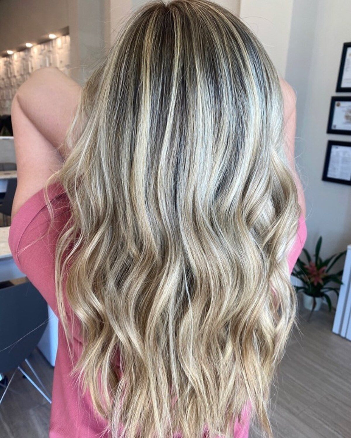 Dimensional champagne blonde hair