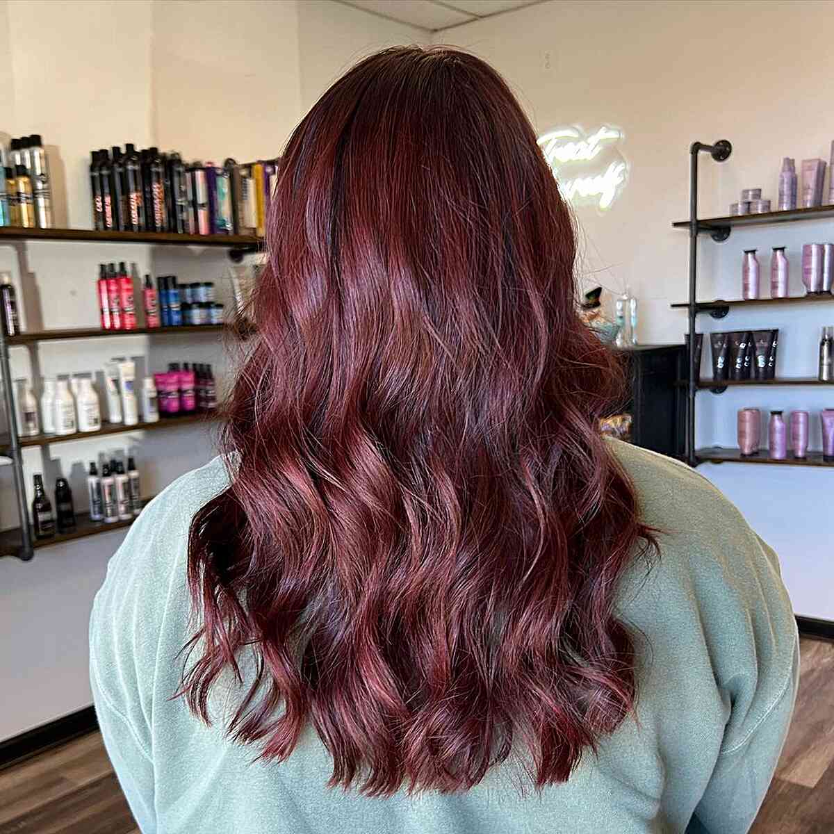 Dimensional Mahogany with Magenta Hues and Long Soft Waves